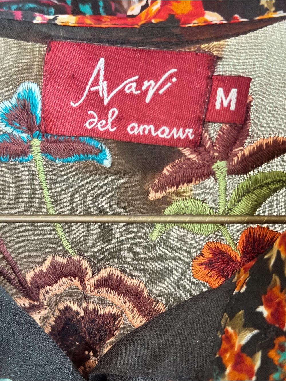 Avani Del Amour Embroidered Sheer Patchwork Floral Tunic Blouse Boho Artsy - Picture 8 of 13
